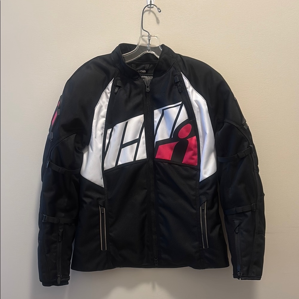ICON Women’s Black, Pink, and White Motorcycle  Jacket